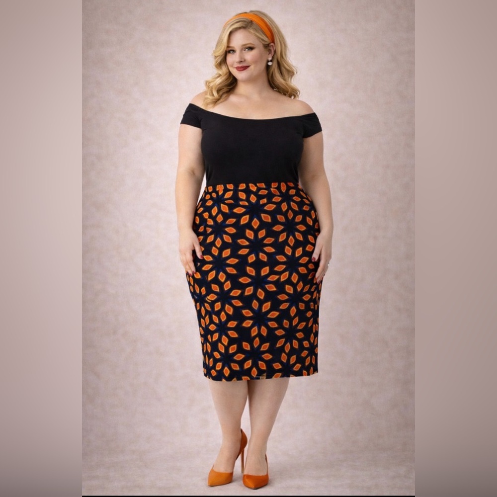 LuLaRoe Pinup Style-  Black and Orange Pencil Skirt